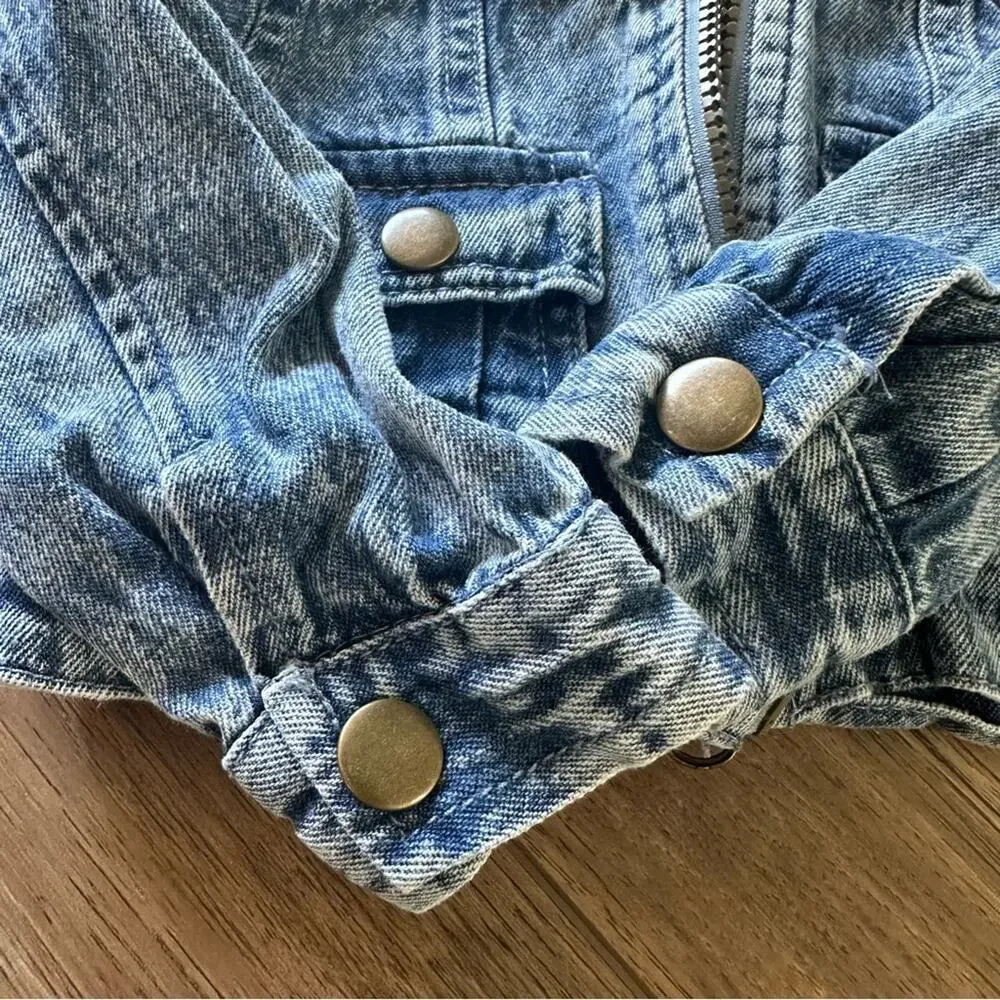 Little Lass Toddler Girl’s Blue Denim Jacket, Floral Embroidery, 100% Cotton,12m